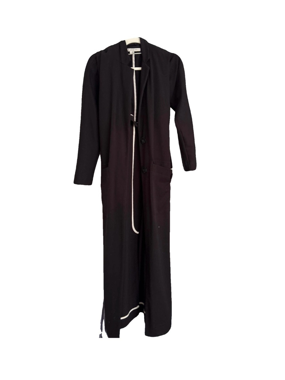 The Arrivals Long Black trench coat with White Trim - Women Jackets